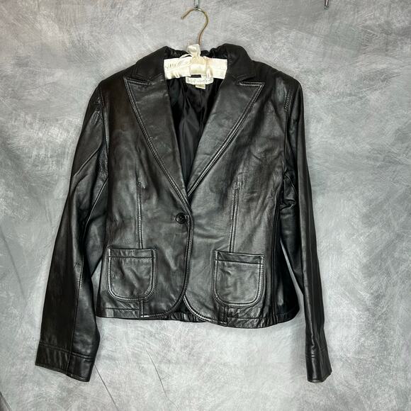 Petite Sophisticate Jackets & Blazers - Petite Sophisticate Jacket Coat Women M 100% Leather Black Old Money Staple